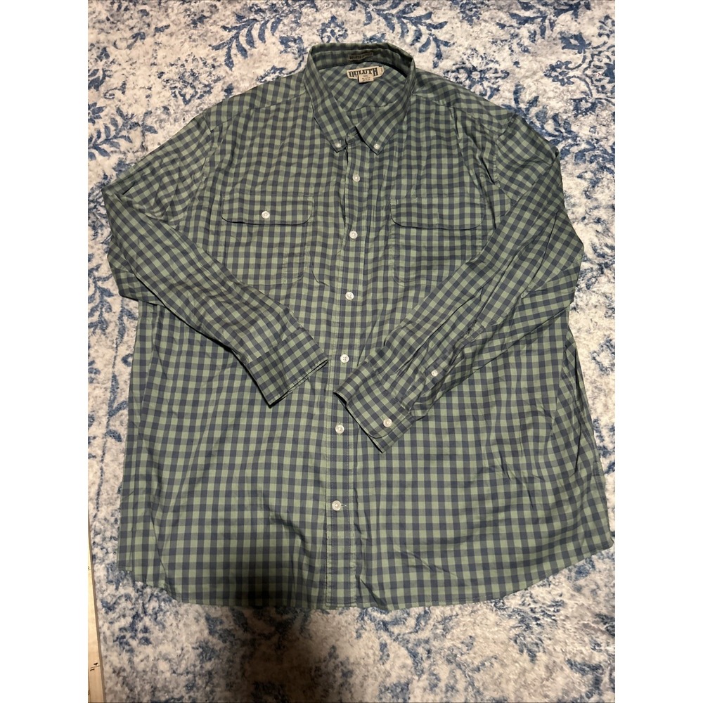Duluth Trading Co Untucked Mens 3XL Relaxed Fit Grey Plaid Short Sleeve Shirt